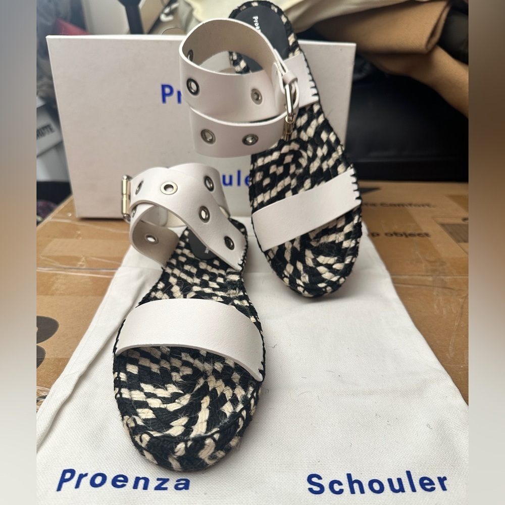 Proenza Schouler White and Black Woven espadrille Sandals 41‎